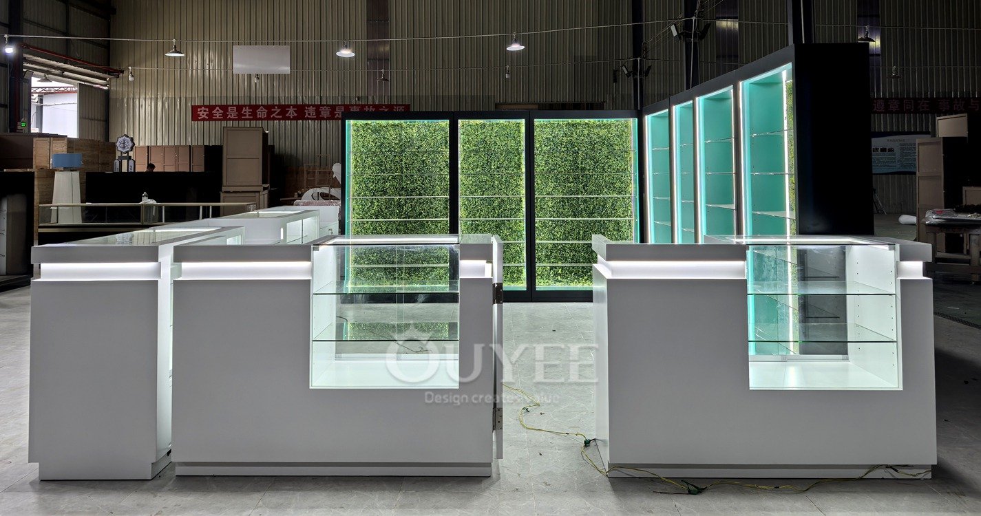 White Island Display Cabinet Counter with Lighted Glass Showcases 06