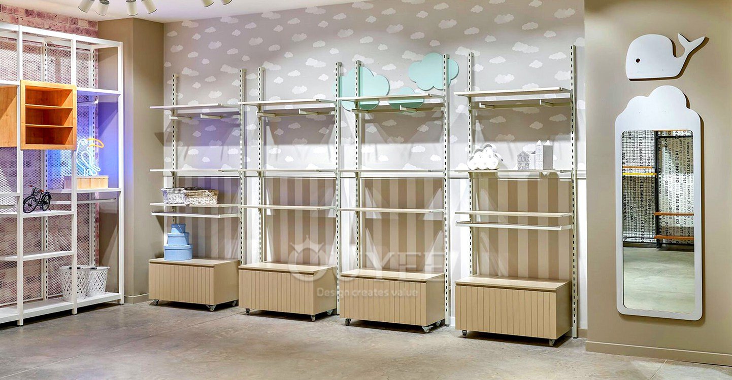 White Kids Store Wall Display Rack 01