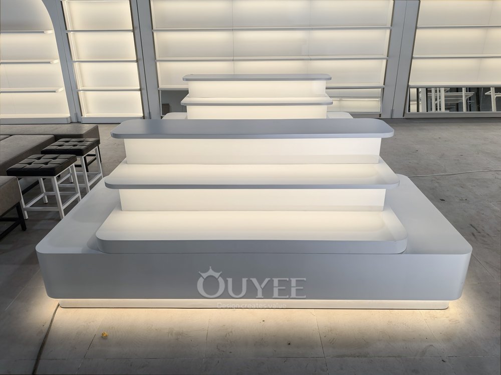 White LED Tiered Feature Display Stand 01