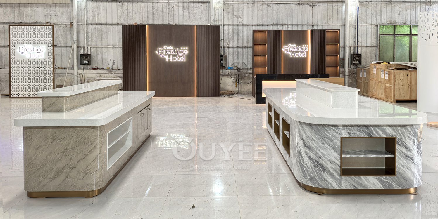 White Marble Island Display Stand with Storage 07