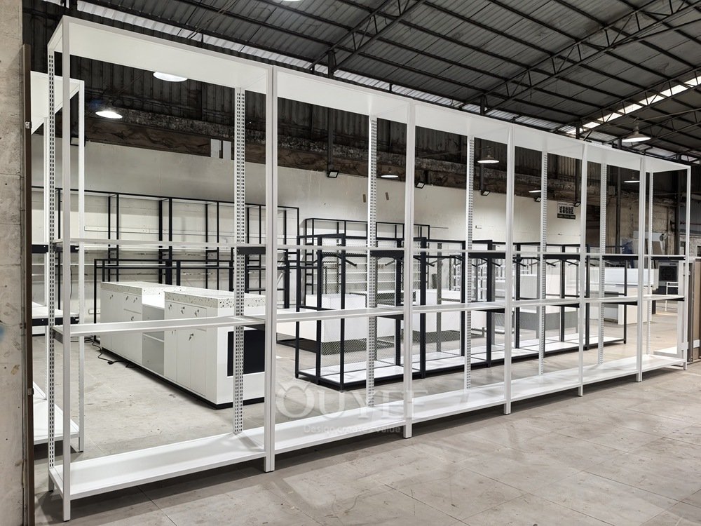 White Open Frame Retail Aisle Display Rack 01