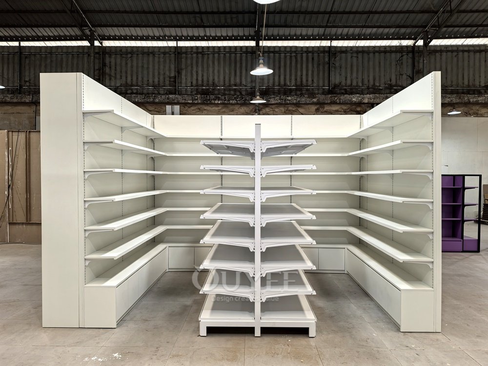 White Pharmacy Gondola Display Rack System 02