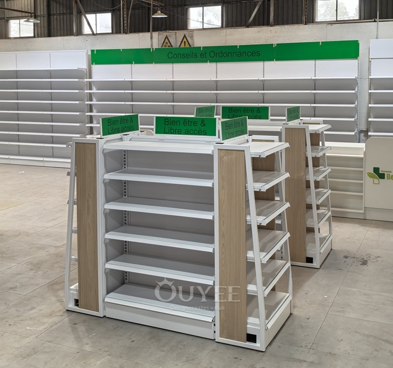 White Pharmacy Gondola Display Rack System 06