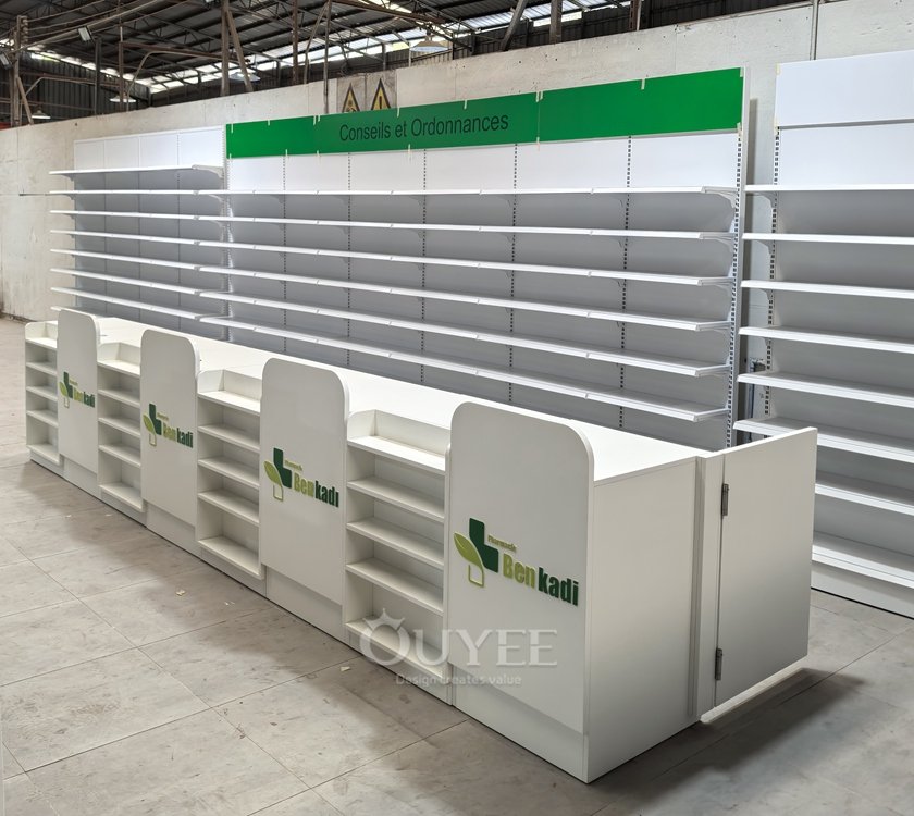 White Pharmacy Wall Display Rack Set 01