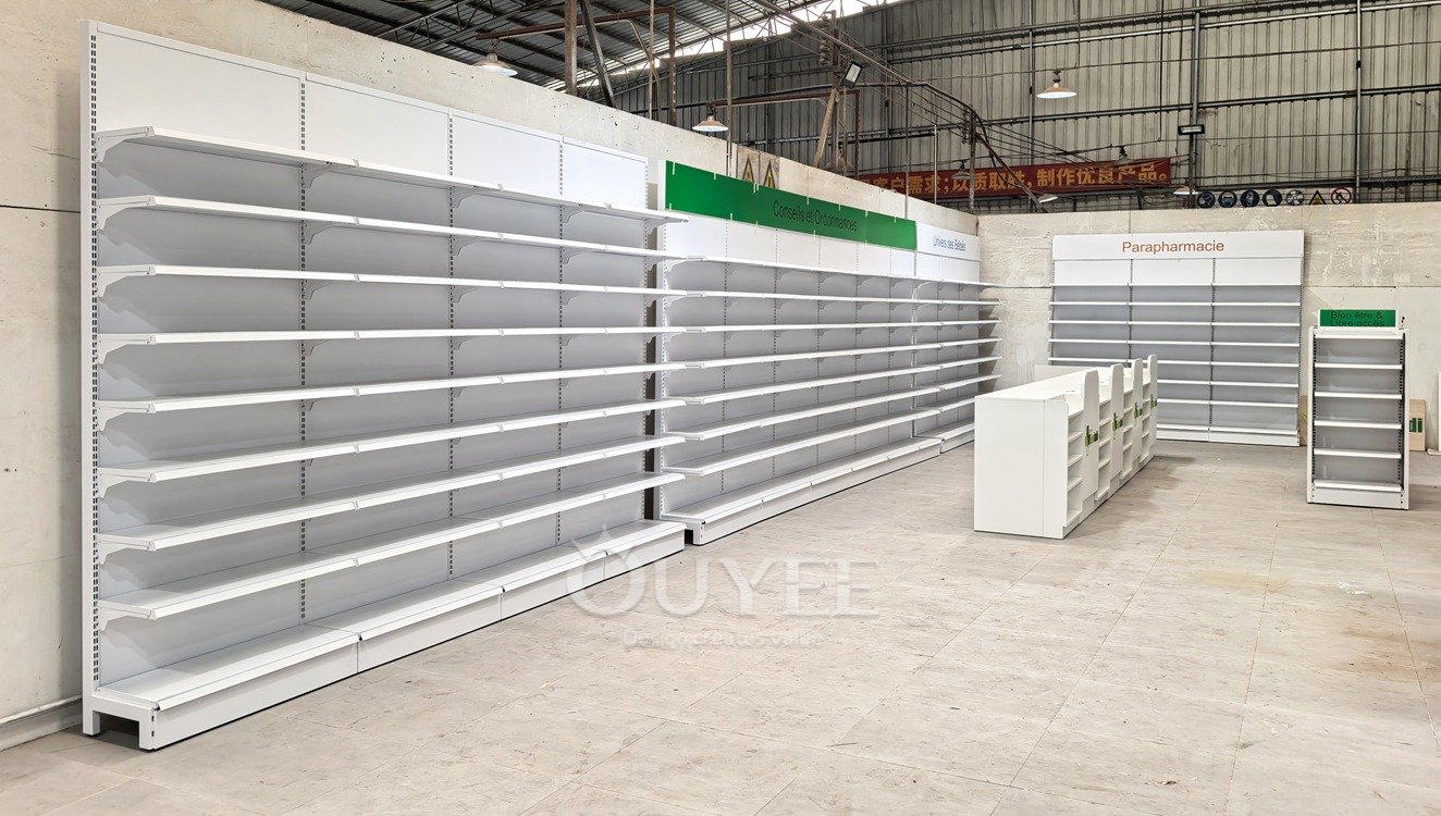 White Pharmacy Wall Display Rack Set 02