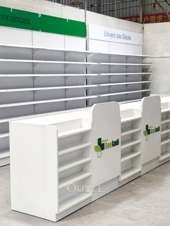 White Pharmacy Wall Display Rack Set 03