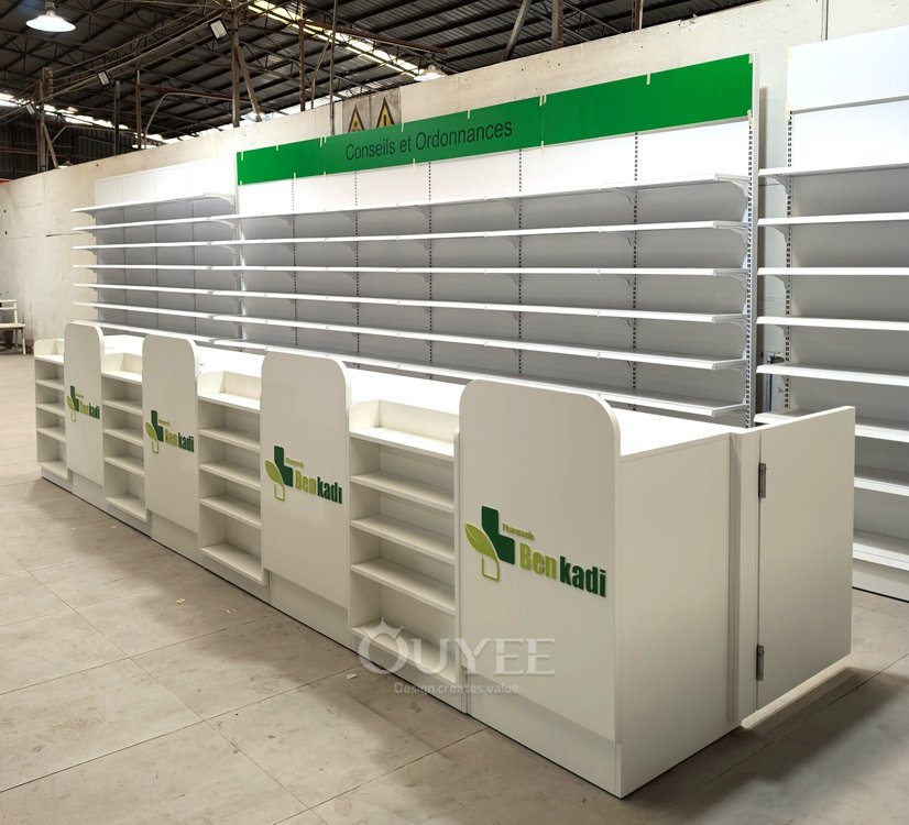 White Pharmacy Wall Display Rack Set 06