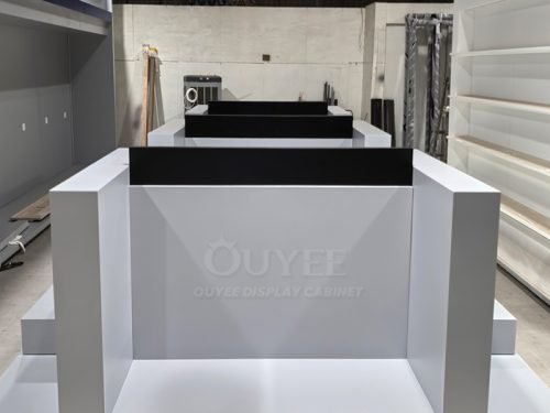 White Retail Cash Wrap Display Stand with Black Top 01