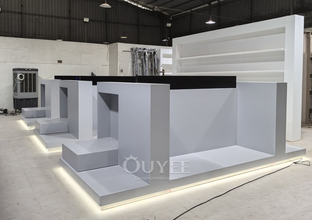 White Retail Cash Wrap Display Stand with Black Top 04