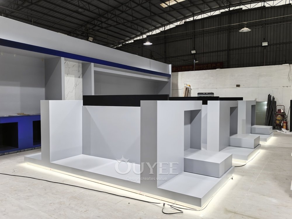 White Retail Cash Wrap Display Stand with Black Top 05