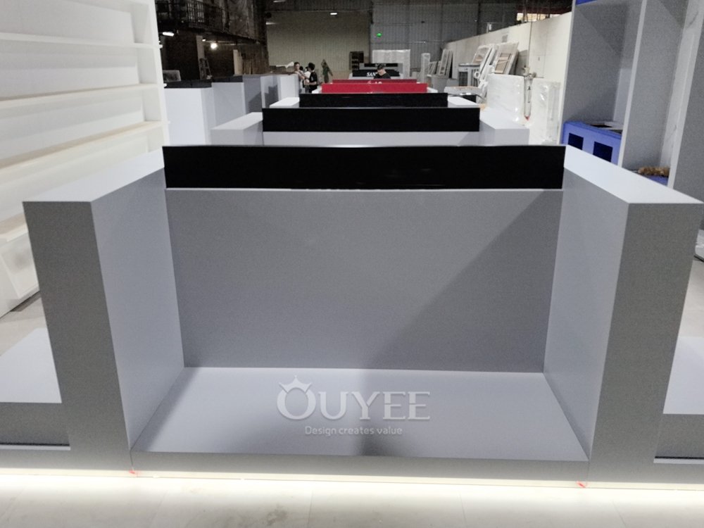 White Retail Cash Wrap Display Stand with Black Top 06