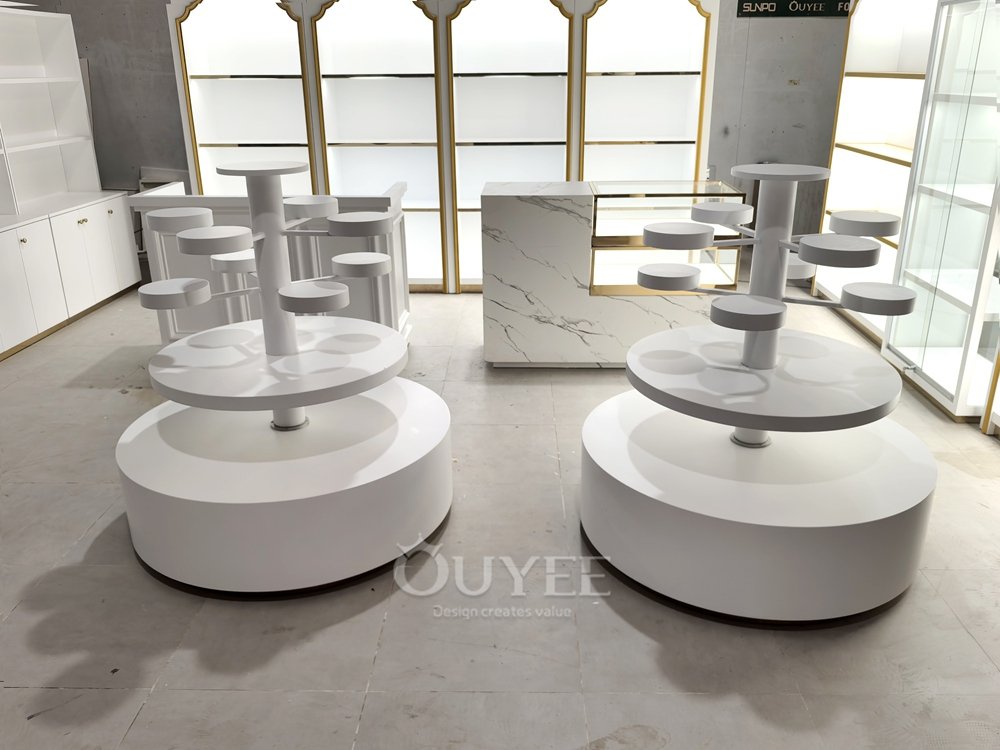 White Round Pedestal Display Stand Set with Poles 01