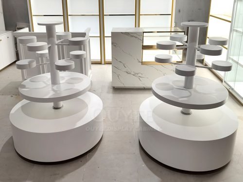 White Round Pedestal Display Stand Set with Poles 01