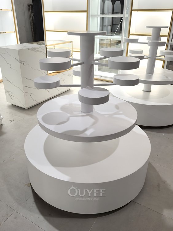 White Round Pedestal Display Stand Set with Poles 02