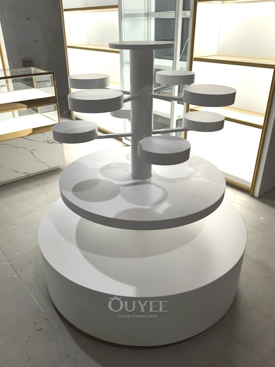 White Round Pedestal Display Stand Set with Poles 03