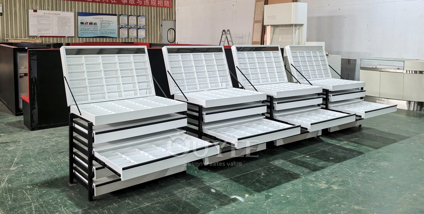 White Slanted Gondola Display Stand System 03