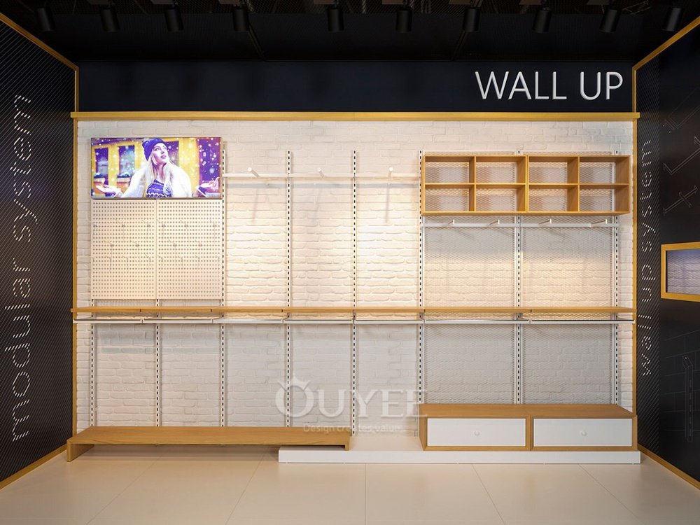 White and Oak Modular Wall Display Rack 01