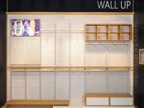 White and Oak Modular Wall Display Rack 01