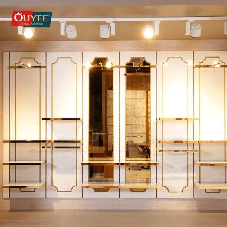 Window White Rack White and Oak Modular Wall Display Rack | Custom Display Rack Manufacturer