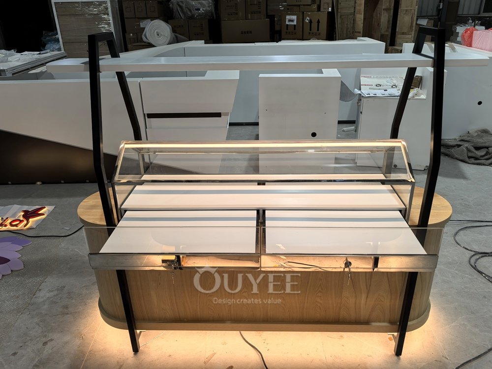 Wood and Glass Service Counter Display Rack 01