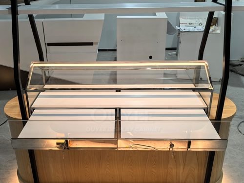 Wood and Glass Service Counter Display Rack 01