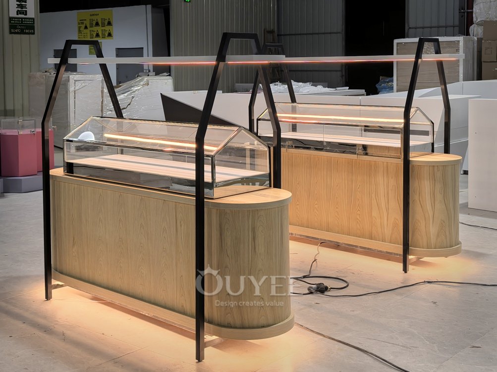 Wood and Glass Service Counter Display Rack 04