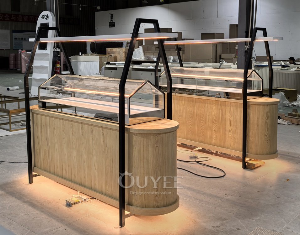 Wood and Glass Service Counter Display Rack 05