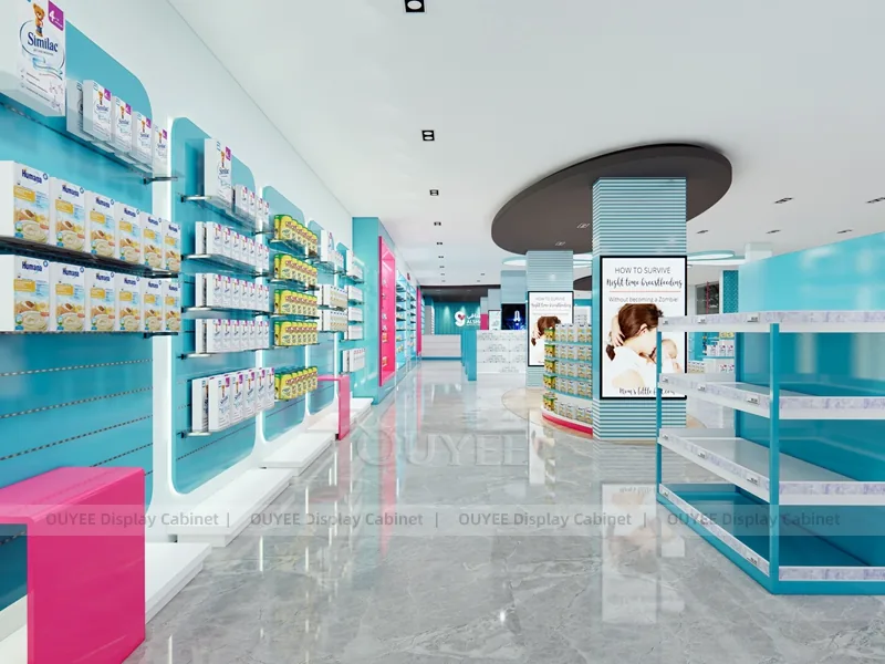 Aqua Pink Pharmacy Curved Wall Shelving Display - Image 2
