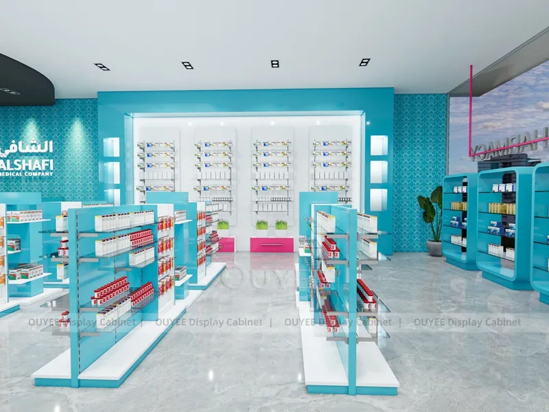 Aqua Pink Pharmacy Curved Wall Shelving Display - Image 5