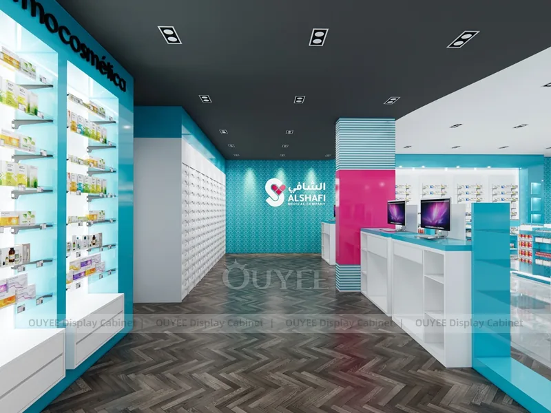 Aqua Pink Pharmacy Curved Wall Shelving Display - Image 6