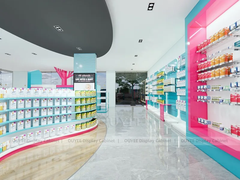 Aqua Pink Pharmacy Curved Wall Shelving Display - Image 7