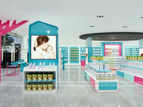Aqua Pink Pharmacy Teal Center Gondola Shelving