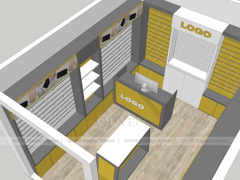 Black And Wood Tone Phone Store Display Fixture - Image 2