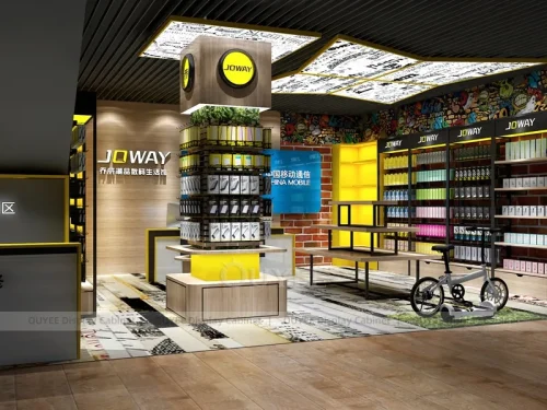 Black And Wood Tone Phone Store Display Fixture