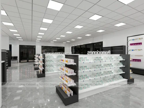 Black White Pharmacy Aisles Gondola Shelving