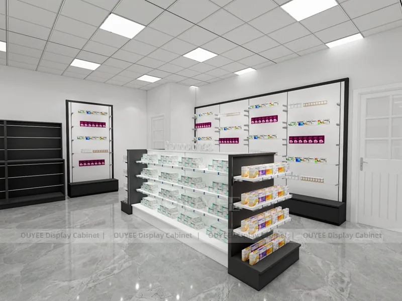 Black White Pharmacy Aisles Gondola Shelving - Image 2