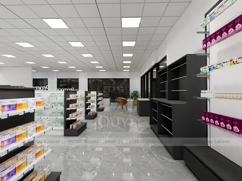 Black White Pharmacy Aisles Gondola Shelving - Image 3