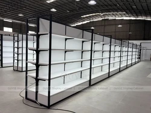 Black White Retail Gondola Wig Gondola Shelving Display