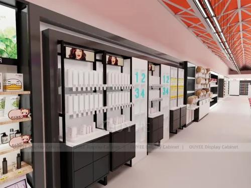 Black White Wig Wall Gondola Wig Gondola Shelving Display