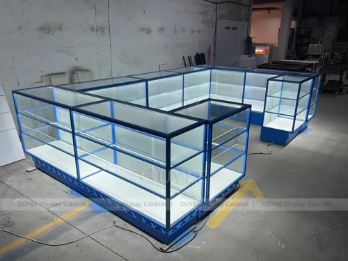 Blue And Gold Glass Phone Display Fixture