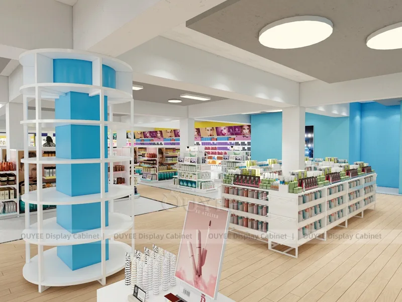 Blue White Beauty Round Column Wig Display - الصورة 8