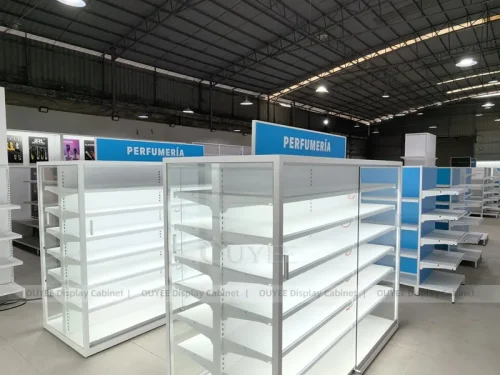 Blue White Perfumery Gondola Wig Gondola Shelving Display