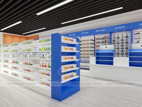 Blue White Pharmacy Shelving