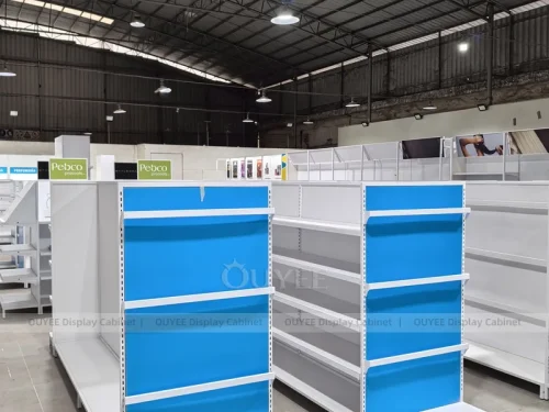 Blue White Retail Gondola Wig Gondola Shelving Display