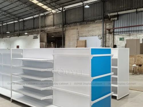 Blue White Retail Gondola Wig Gondola Shelving Display