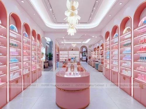 Coral Pink Arch Shelves Display