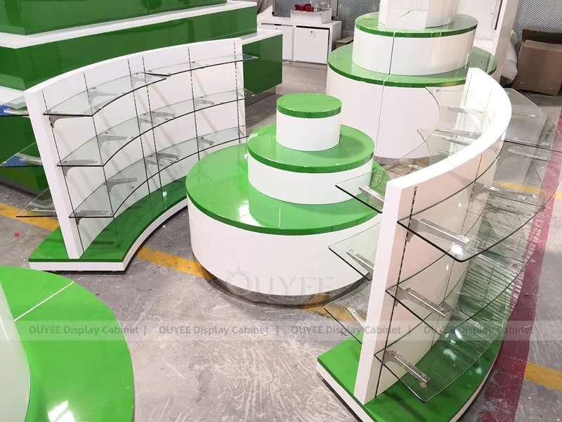 Curved Green Pharmacy Checkout Counter Display - Image 2