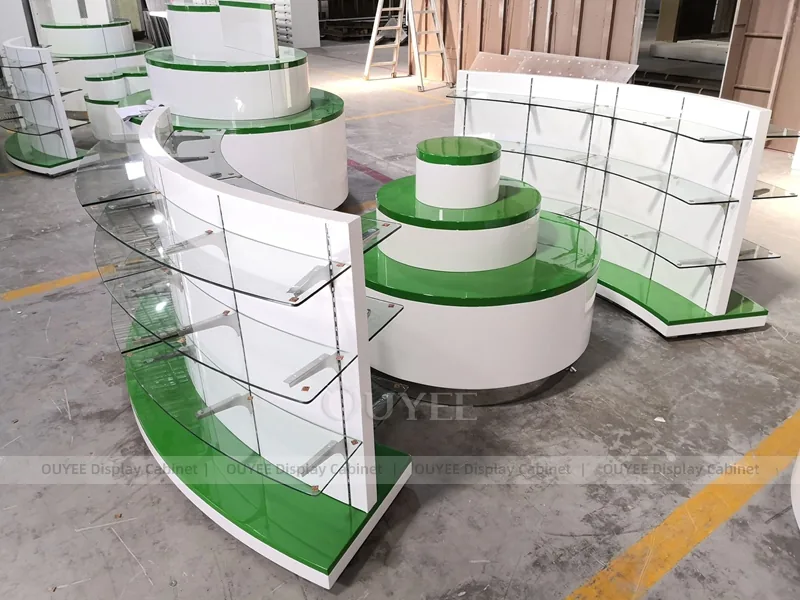 Curved Green Pharmacy Checkout Counter Display - Image 3