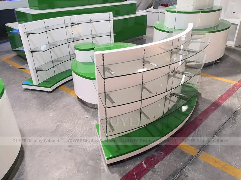 Curved Green Pharmacy Checkout Counter Display - Image 4