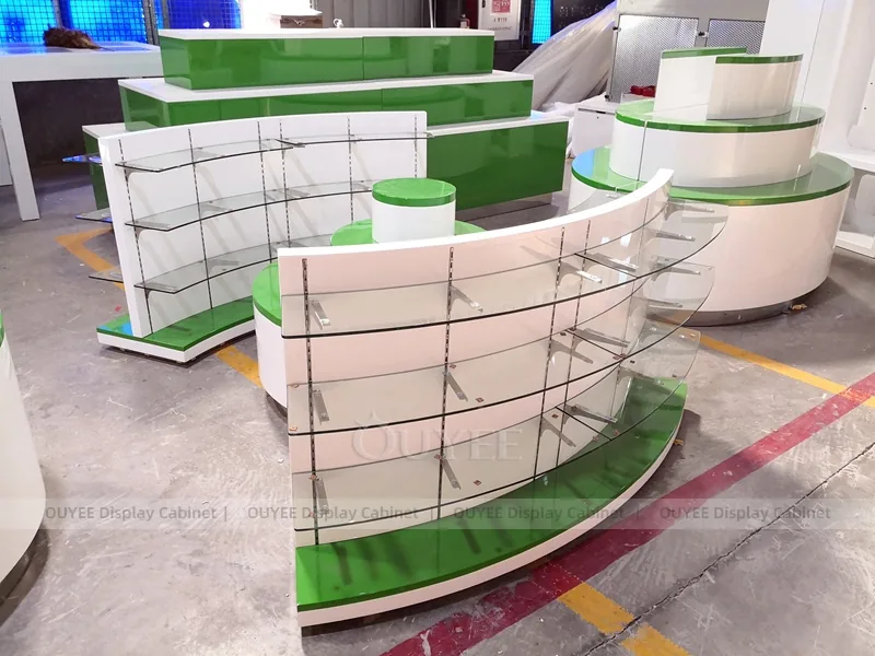 Curved Green Pharmacy Checkout Counter Display - Image 7